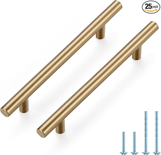 JOY DECOR 25 Pack Champagne Bronze Cabinet Pulls ??7-3/8 Inch Length, 5 Inch (128mm) Hole Center ??Stainless Steel Kitchen Cabinet Handles for Drawer and Cupboard
