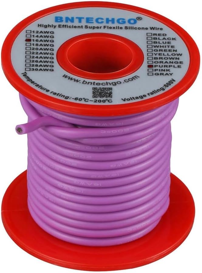 BNTECHGO 16 Gauge Silicone Wire Spool 50 ft Purple Flexible 16 AWG Stranded Tinned Copper Wire