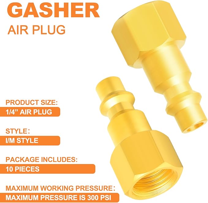 GASHER 1/4-Inch NPT Female Brass Industrial Air Plug, Pneumatic Plugs 300PSI (10-Pack)