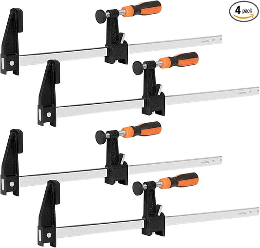 HANSOM 4-Pack 18 inch Bar Clamps,Long Wood Clamps Heavy Duty Force 600 Lbs Adjustable and Release Quickly,Woodworking Clamps Throat Depth 2.5 inch with Plastic Handle