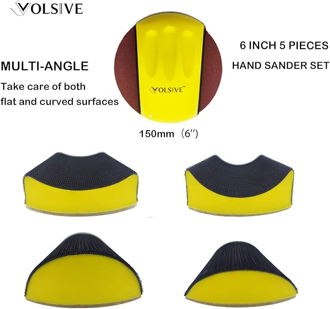 VOLSIVE 6 Inch Hand Sanding Blocks Rectangle and Mouse-Shaped Hook for Woodworking Hook Backing Sandpaper Holder for Furniture （5 Packs）