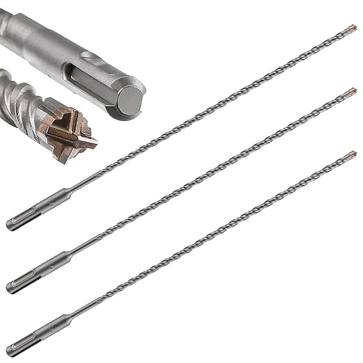 Concrete Drill Bit Lengthening 3pcs 7/32" X 12"-10" Cross-Type Double Thread Carbide Material Suitable for Brick, Stone, Extra Long Hammer Drill Bits