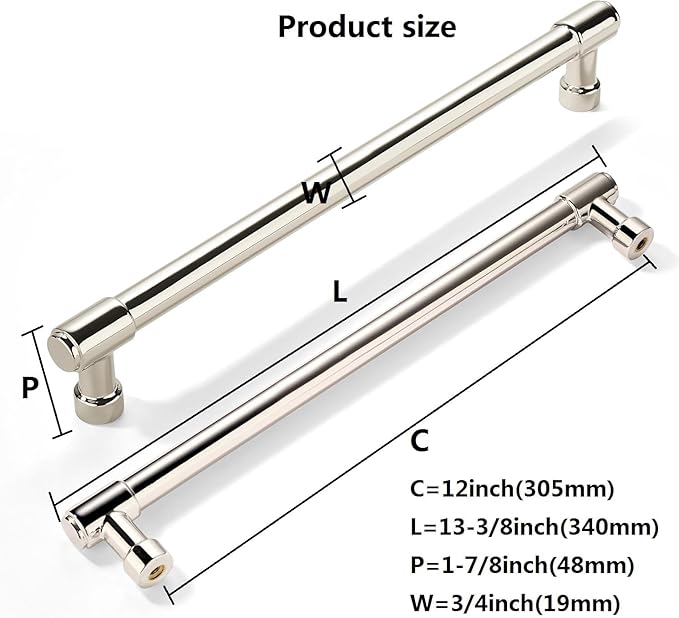 khtumeware Appliance Pulls Polished Nickel 12 Inch(305mm) Center to Center 1 Pack Heavy Duty Drawer Pulls Kitchen Cabinet Handle Cabinet Hardware