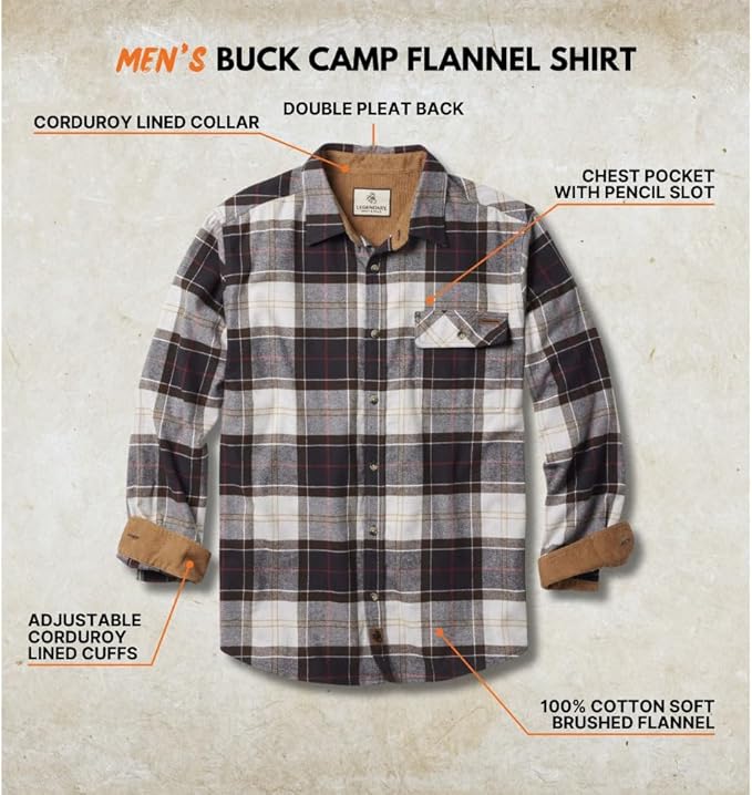 Legendary Whitetails Men's Flannel Shirt Long Sleeve Button Down 100% Cotton