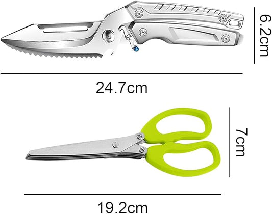 multifunctional kitchen scissors set,herb scissors with 5 blades,spatchcock turkey shears heavy duty professional,butcher bone cutting shears for food,meat,poultry,salad,Scallion,Green onion,cooking