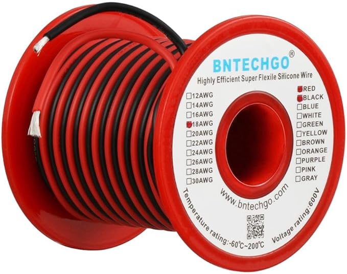 BNTECHGO 18 Gauge Silicone Wire Spool Red 50ft and Black 50ft 2 Separate Wires Flexible 18 AWG Stranded Tinned Copper Wire