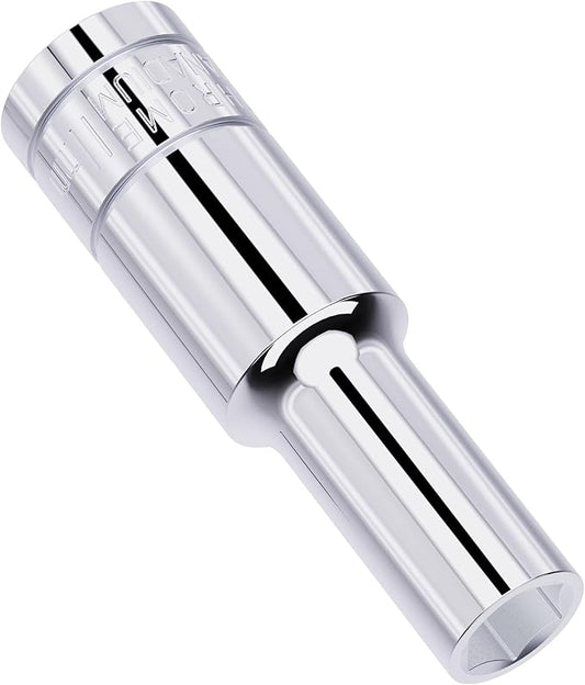 11mm Deep Socket, 1/2 Inch Drive, 6-Point, Metric, Heat Treated CR-V Steel Sockets, Full Polishing, 3.1 Inch Length