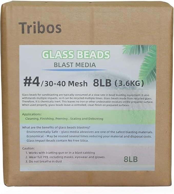 Glass Bead Media for Sandblasting ??8LB Non-Silica Reusable Blasting Abrasive for Rust Removal & Surface Finishing ??Multiple Mesh Options (# 4 (30~40Mesh))