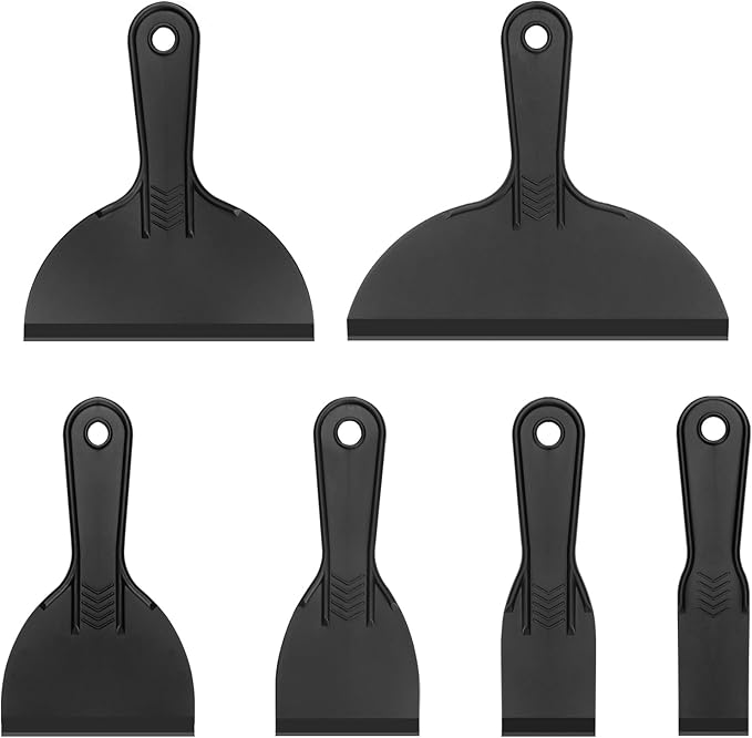 6 PCS Plastic Putty Knife, Black Flexible Putty Knife Scraper, Plastic Paint Scraper, Putty Knife Used for Repairing Walls, Pasting Plaster (Mix)