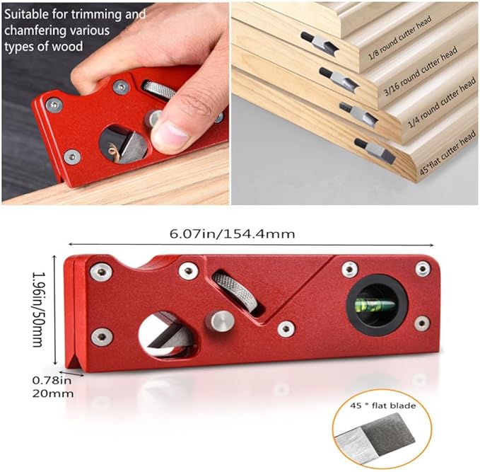 szhdxsy Combination Upgrade-4 Cutter Heads Wood Planar Carpenter's Edge Trimming Tool, Suitable for Manual Chamfering and Planing of Wood, Quick Edge Trimming and Chamfering, Red