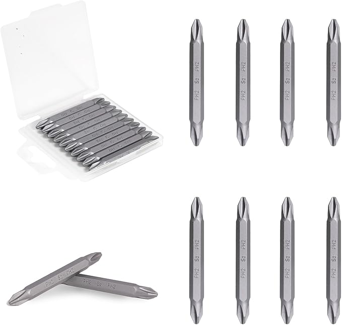 Screwdriver Bits PH2 Double Ended Screw Bit, 2-3/8" Length, S2 Alloy Steel PH2 Suitable for Impact Driver and Cordless Screwdriver | 10 Piece