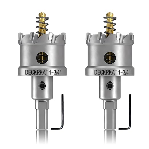 2-Pack 1-3/4" TCT Hole Saws for Hard Metal, Heavy Duty 45mm Tungsten Carbide Tipped Hole Cutters Set with Spring-Loaded Pilot Drill Bits for Stainless Steel, Metal, Iron, and Plastic