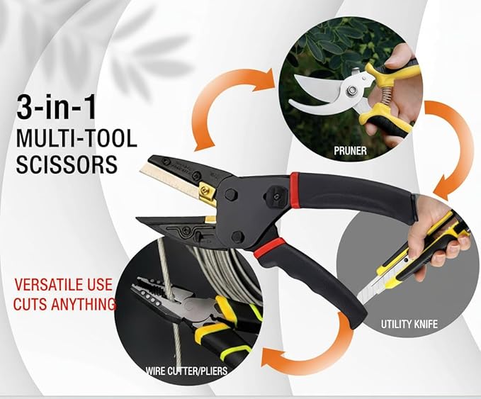 Multipurpose Heavy Duty Scissors All Purpose Utility Industrial Scissors - 6-in-1 Cutter with Safety Lock, Non-slip Handle, and Thread Trimming - Perfect for Soft Pipe, Fibre, Wood, Iron Wire, Box