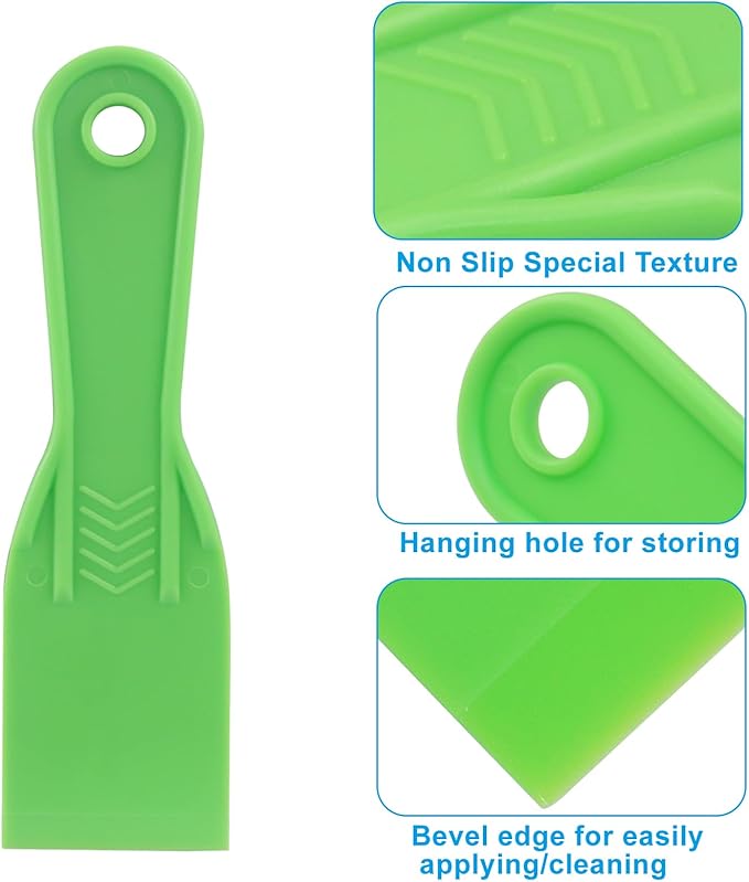 2 Inch Plastic Putty Knife Scraper, 5Pcs Flexible Spackle Knife for Spackling, Air Bubble Remover, Sticker Installation, Used for Repairing Walls, Pasting Plaster, Scraping Putty (Green)
