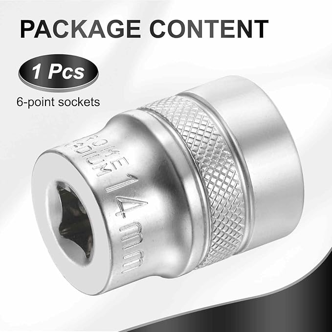 HARFINGTON 6 Points Deep Socket 1/4" Drive 14mm Deep Metric CR-V Steel Polished Nickel Plating Flip Sleeve 25mm / 1" Extra Long Socket Tool for Home Auto Nuts Bolts Repair