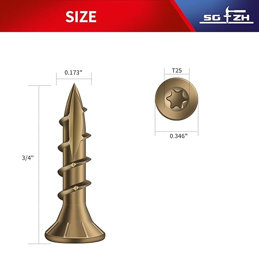 #8 x 3/4" Deck Screws (260Pcs) 1lb. Carbon Steel, Yellow, Flat Head, Rust Resistant epoxy Coated, with T25 Star Bit