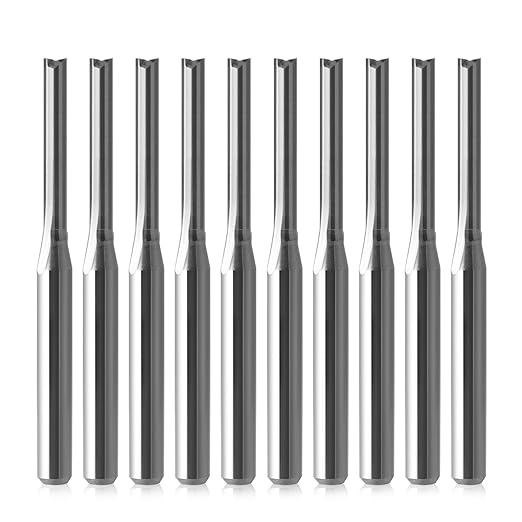 HOZLY CNC Router Bits Straight Router Bit 1/8 Shank,2mm Cutting Dia Straight Flute Carbide End Mill Cutter 2-Flute Milling Tungsten Steel 15mm CEL/38mm OAL for Woodworking 10 Pack