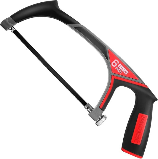 HAUTMEC 6” Pro Mini Hacksaw, Compact Aluminium Frame Hand Saw with 6 Adjustable Cutting Angles, Includes 1 Bi-Metal Blade for Metal, Wood, PVC – HT0145