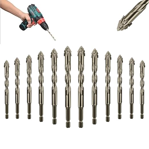 12pcs-New Four-Flute Sawtooth Eccentric Drill Bit, Multifunction Drill Bit Set,High Hardness Skewed Head Eccentric Drill(4+5+6+8+10+12mm)횞2