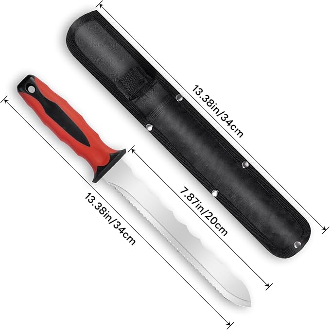 Insulation Knife - Sod Cutter Knife: stainless steel 7.87-Inch sharp blade, double side utility Lawn Repair SAW with Nylon Sheath (red)