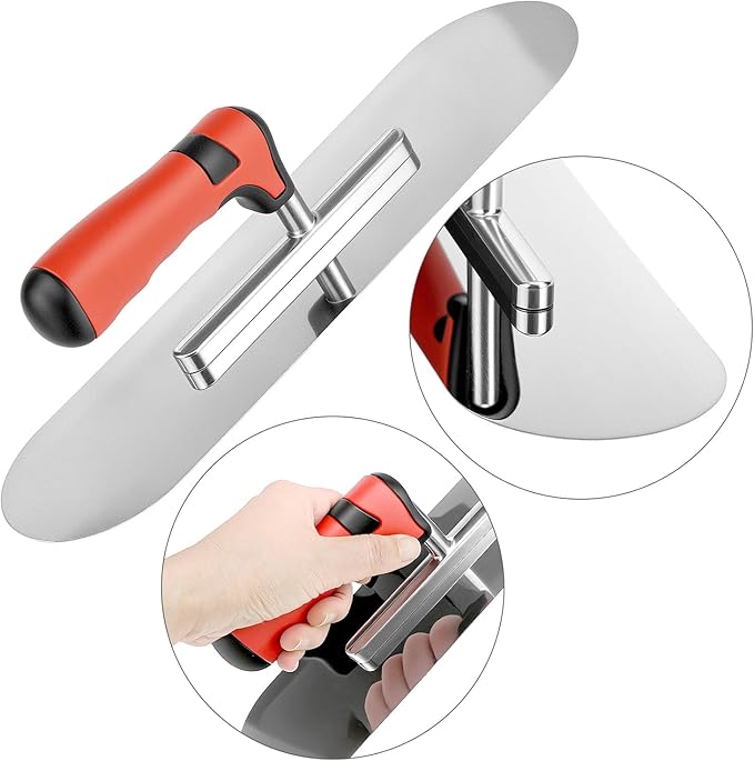 QWORK Concrete Tools Set, Stainless Steel Flat Finishing Trowel (11" x 4") & Pool Trowel (14" x 4") for Concrete, Cement, Drywall Projects