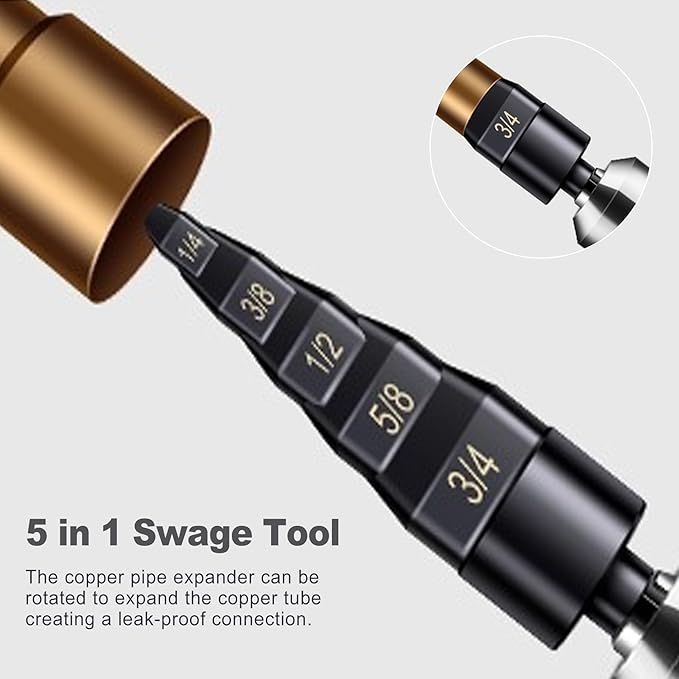 CoguZed 5-in-1 HVAC Swage Tool Kit ??Copper Pipe Expander Drill Bit Set for Swaging, Bending, & AC Refrigeration Repair Includes 5 Essential Functions