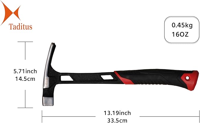 One-Piece Claw Hammer, Black and Red Handle