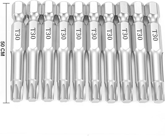 T30 Torx Bits(10-Pack 2 Inch), 1/4 Inch Hex Shank S2 Steel Magnetic star 6 Point Screwdriver bit set