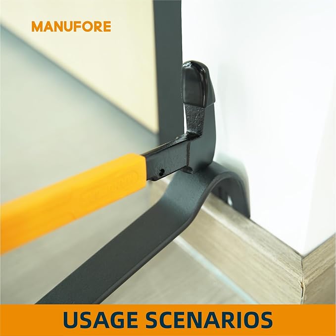 MANUFORE 4pcs Pry Bar Nail Puller Set, 12??Flat Pry Bar, 7.5??Flat Pry Bar, 12??Crow Bar with Hammer, 9??Chisel (Orange)