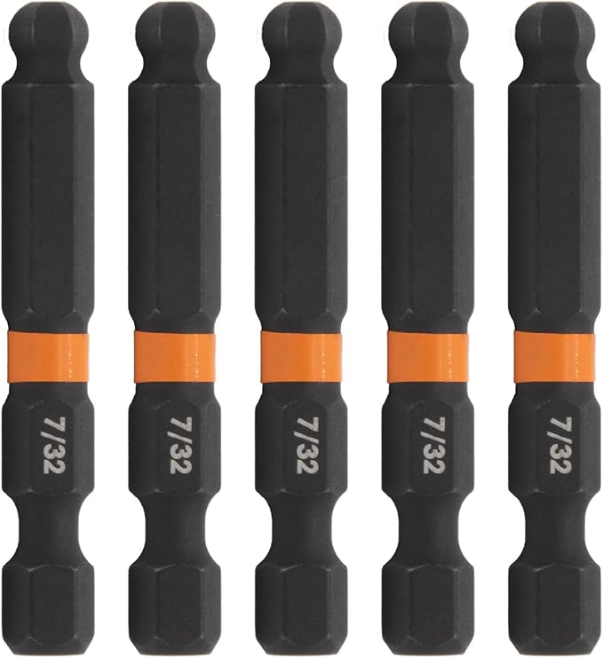 Ball-End Hex 7/32" Impact Driver Bit - Railer Allen Wrench Drill Hex Bits. 1/4 Quick Release S2 Steel 2 inch 7/32" Ball-End Hex Bits. (5 Pack)
