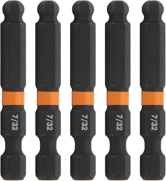 Ball-End Hex 7/32" Impact Driver Bit - Railer Allen Wrench Drill Hex Bits. 1/4 Quick Release S2 Steel 2 inch 7/32" Ball-End Hex Bits. (5 Pack)