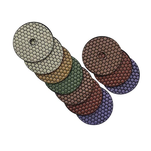 6" Dry Stone Polishing Pads Set (2x50, 2x100, 2x200, 400, 800, 1500, 3000 Grit) - for Granite, Marble, Concrete