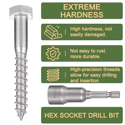 25 Pcs M8x2.36 Inch Lag Bolts 304 Stainless Steel 18-8 Exterior Use Lag Screws for Commercial Outdoor Facilities Mall Outdoor Display Racks Supermarket Outdoor Sheds