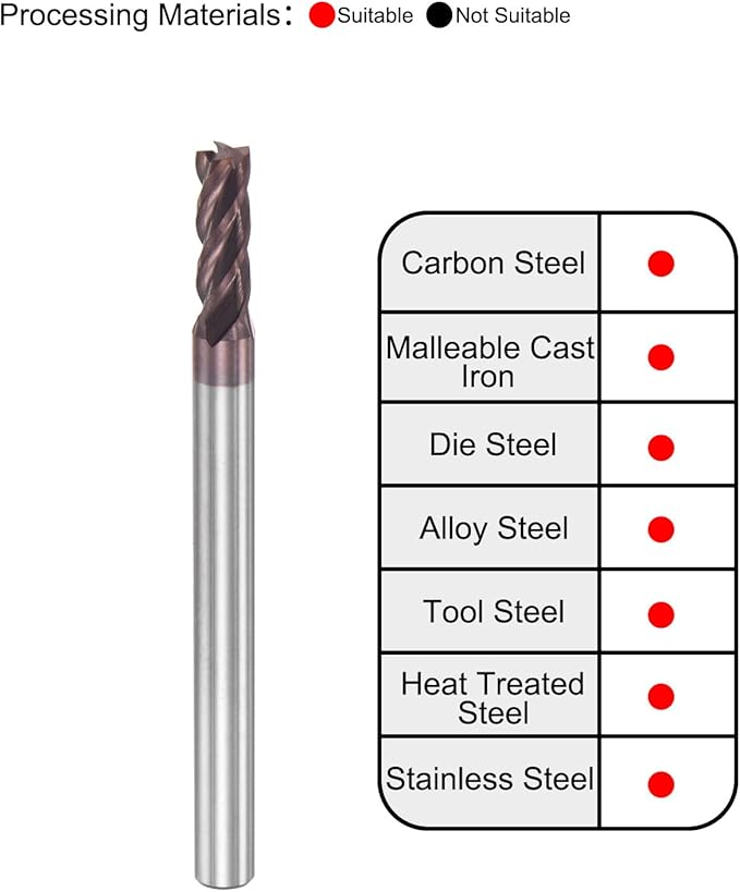 uxcell Square Nose End Mill, 3.5mm Tip Dia Solid Carbide AlTiN Coated CNC Router Bits 4 Flute Spiral Milling Cutter HRC55 with 4mm Shank 50mm (2-inch) Length