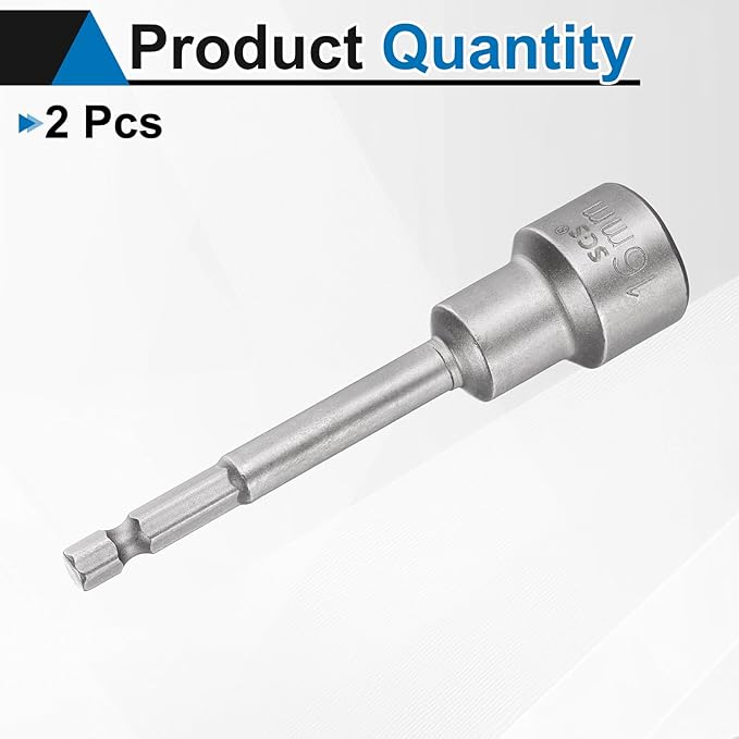 HARFINGTON 2pcs Nut Driver Drill Bit 16mm Metric Socket 1/4" Hex Shank 3.94" (100mm) Long Magnetic 6-Point Sockets Quick Change CR-V Steel Bolt Setters for Power Drill Drivers