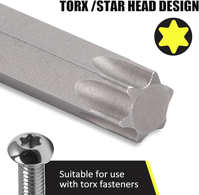 15-Piece Extra Long Torx Bit Socket Set 3/8" Drive T10-T60 Long Torx Bit Set, CR-V and S2 Steel, 6" Length