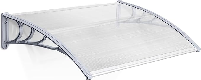MCombo 39" x 38.6" Window Awning Outdoor Polycarbonate Hollow Sheet Door Patio Canopy, 6055-4040(Clear Board with Gray Bracket)