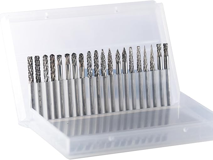 Mini Carbide Burrs Set 1/8?쇺?Shank Solid Tungsten Carbide Burrs with 1/8?쇺?Cutting Head Double Cut Rotary File for Die Grinder Rotary Drill Tool 20pcs for Carving Grinding Engraving Polishing Bit