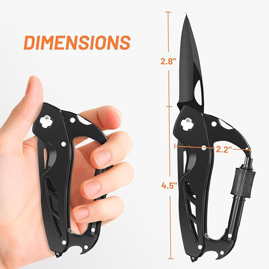 9 in 1 Multitool Carabiner with Pocket Knife, Stocking Stuffers Gifts for Men, EDC Carabiners with Folding Knives, Bottle Opener, Window Breaker and Screwdriver, Survival Gear for Camping Hiking