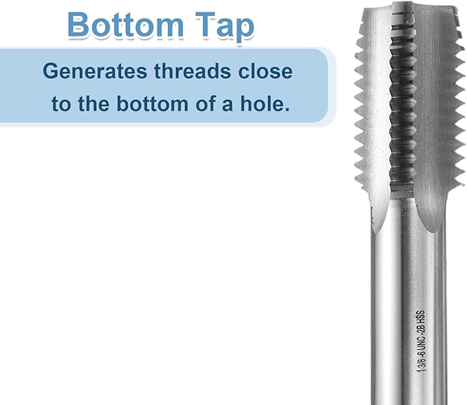 uxcell Hand Bottom Tap 1-3/8-6 UNC 2B Thread Bottoming Style Threading Taps High Speed Steel HSS6542 Straight Flutes Screw Tapping Tool