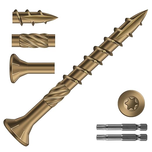#8 x 1-5/8" Deck Screws (616Pcs) 4lb. Carbon Steel, Yellow, Flat Head, Rust Resistant epoxy Coated, with T25 Star Bit