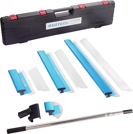 Drywall Tools Skimming Blade with Extension Handle - 12", 22" & 32" Blades Extruded Aluminum 301 Stainless Steel Construction Tools End Caps, Wall-Board with 0.5mm&0.35mm Thickness blue