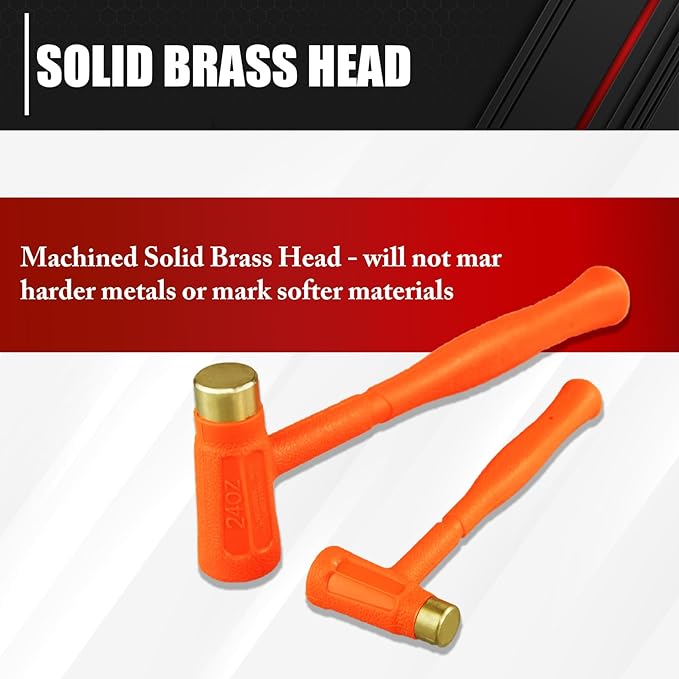 C&T 2-Pieces Dead Blow Hammer Set with Brass Cap, Orange,Shockproof Design, No Rebound Hammer,Unibody Molded Grip, Spark and Rebound Resistant