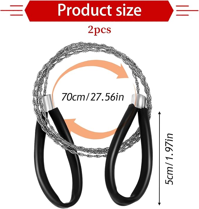 Stainless Steel Cable Saw, 2 PCS Mini Camping Saws Emergency Hand Pocket Survival String Rope Wire Saws Metal PVC Cable Cutting Saw for Home Hiking Hunting Camping, 27.56 Inch