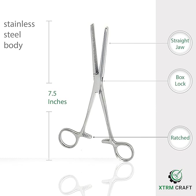 Pean Hemostat Straight and Curved Multipurpose Locking Tweezer Clamps Serrated, Stainless Steel - Hemostats for Nurses, Fishing Forceps, Crafts and Hobby