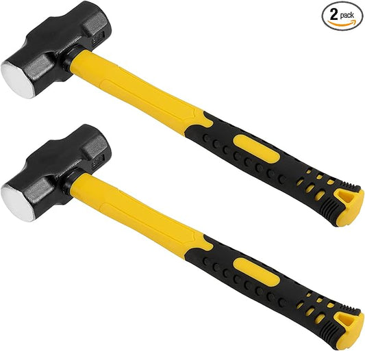2 PCS 14 Inch 4 Lb Sledge Hammer, 4 Pound Drilling Hammer With Fiberglass Handle, Forged Steel Construction Non-Slip Shock Absorbing Grip for Construction, Industrial, Home Use