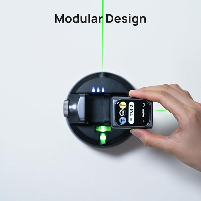 HOZO M-Cube02 Laser Level with 164ft Green Laser Measure, 360째 Rotating for P2P Laser Measure & Center Finder, Wall Mount Laser Level for Picture Hanging, Renovation & DIY, Bluetooth App, Rechargeable