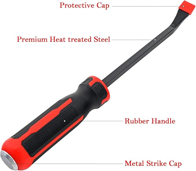 Pry Bar Set with Ergonomic Handles and Strike Cap, 3-Piece Heavy Duty Angled Pry Bar Tool Set (8, 12, 18 in) for Prying, Scraping, Lifting, Removing Objects