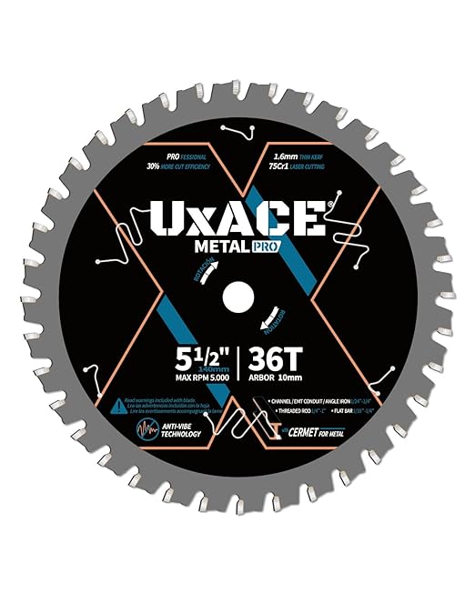 5-1/2-Inch 36-Tooth Circular Saw Blade, 10 mm Arbor, Ferrous Metal, Steel Cutting Blade, Carbide Tip, Thin Kerf, for Channel, EMT Conduit, Angle Iron, Threaded Rod, Flat Bar