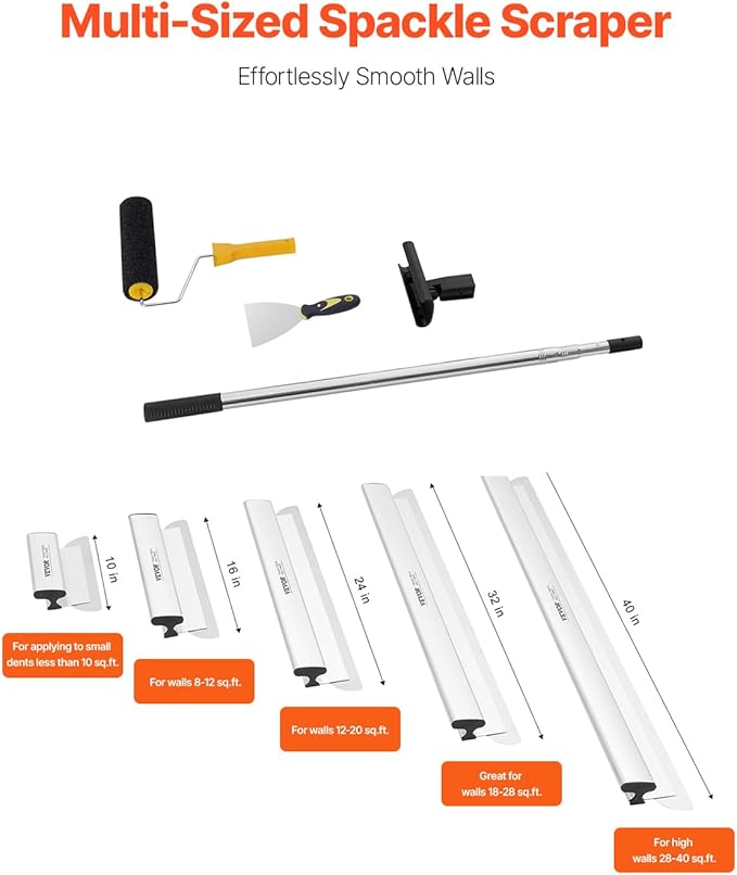 VEVOR Drywall Skimming Blade Set (10/16/24/32/40 inch) with 34-81.6 inch Extension Handle, Professional Stainless Steel Knife for Gyprock, WallBoard, and Plasterboard Skim Coating